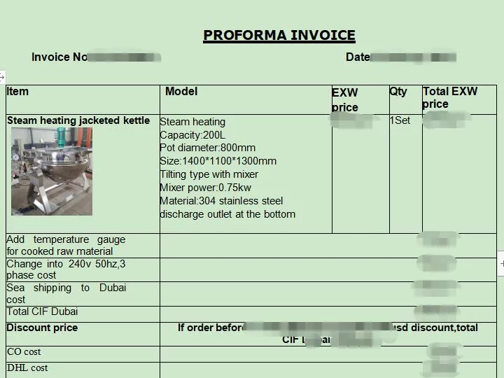 Picture of proforma invoice